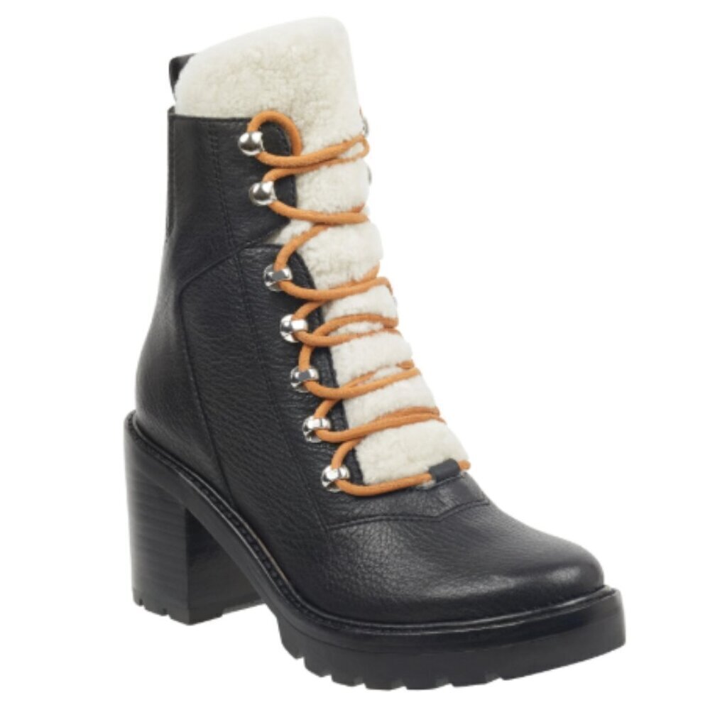 Marc Fisher Denise Black Leather Lace Up Combat Boots Size 9 1/2
